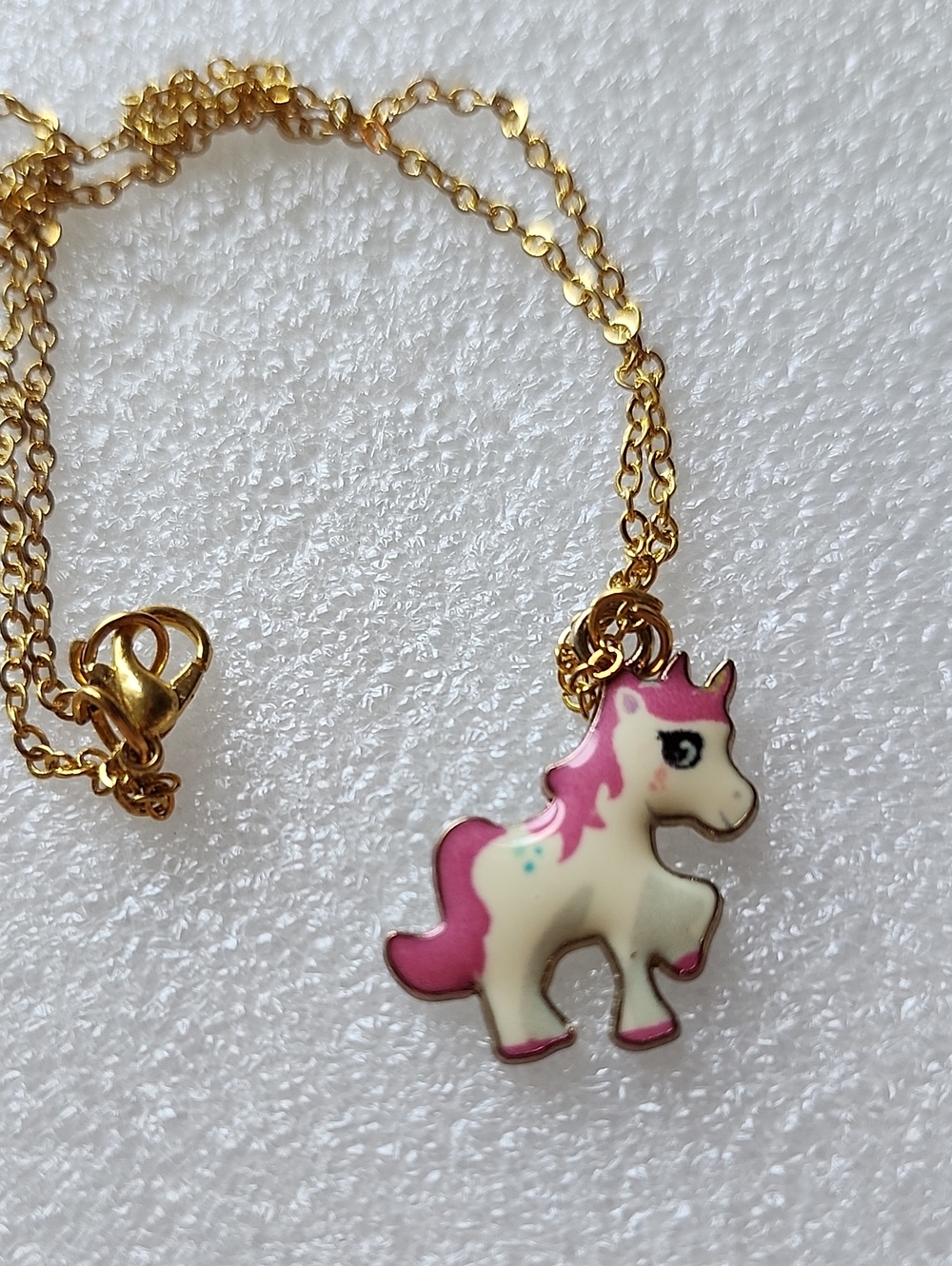 Hand Crafted Pink & Cream Unicorn Pendant Necklace